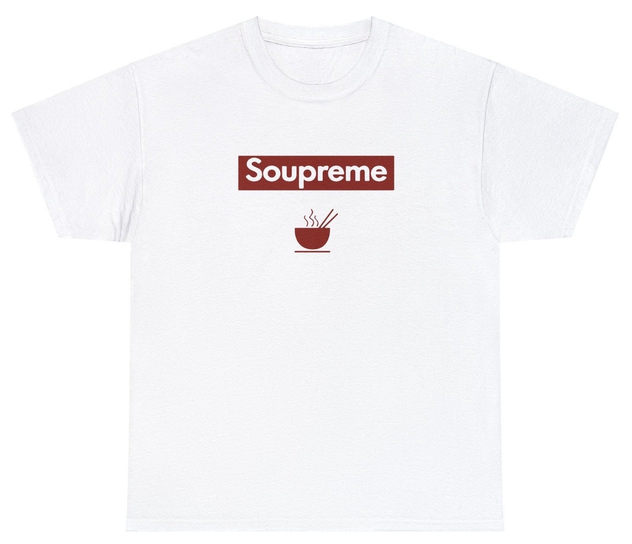 "Quirky 'Soupreme' t-shirt, perfect for fans of wordplay and clever humor. Ideal for casual wear and fun gifts."

