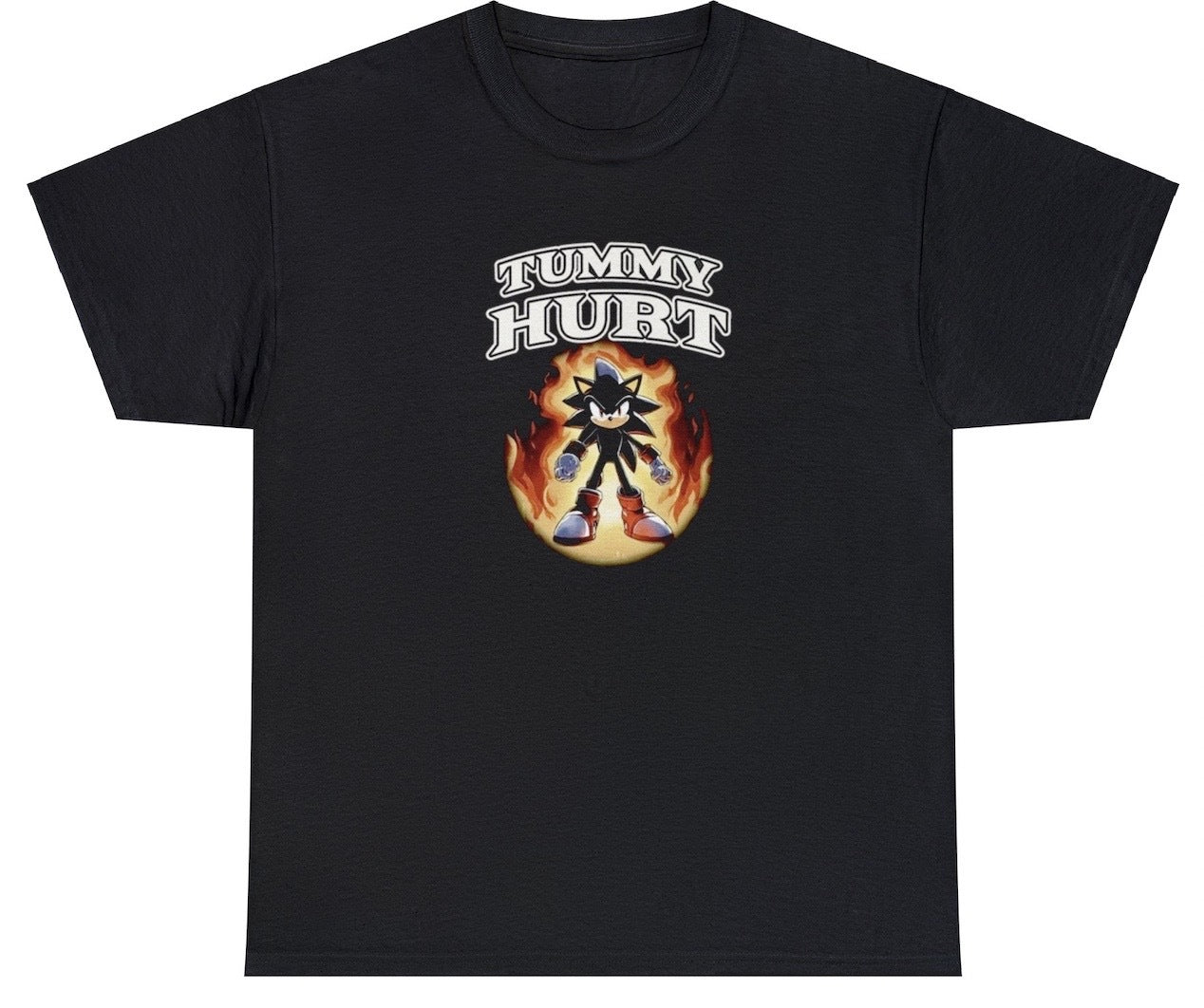 "Funny 'Tummy Hurts' t-shirt, perfect for fans of relatable humor and playful designs. Ideal for casual wear and funny gifts."

