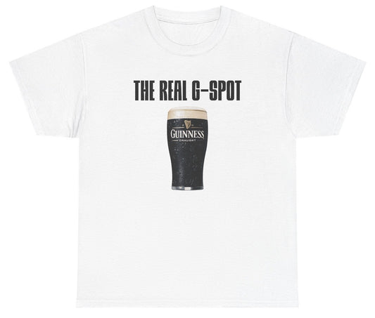 Funny Guinness-style shirt that says “The Real G Spot” with inappropriate beer meme humor.