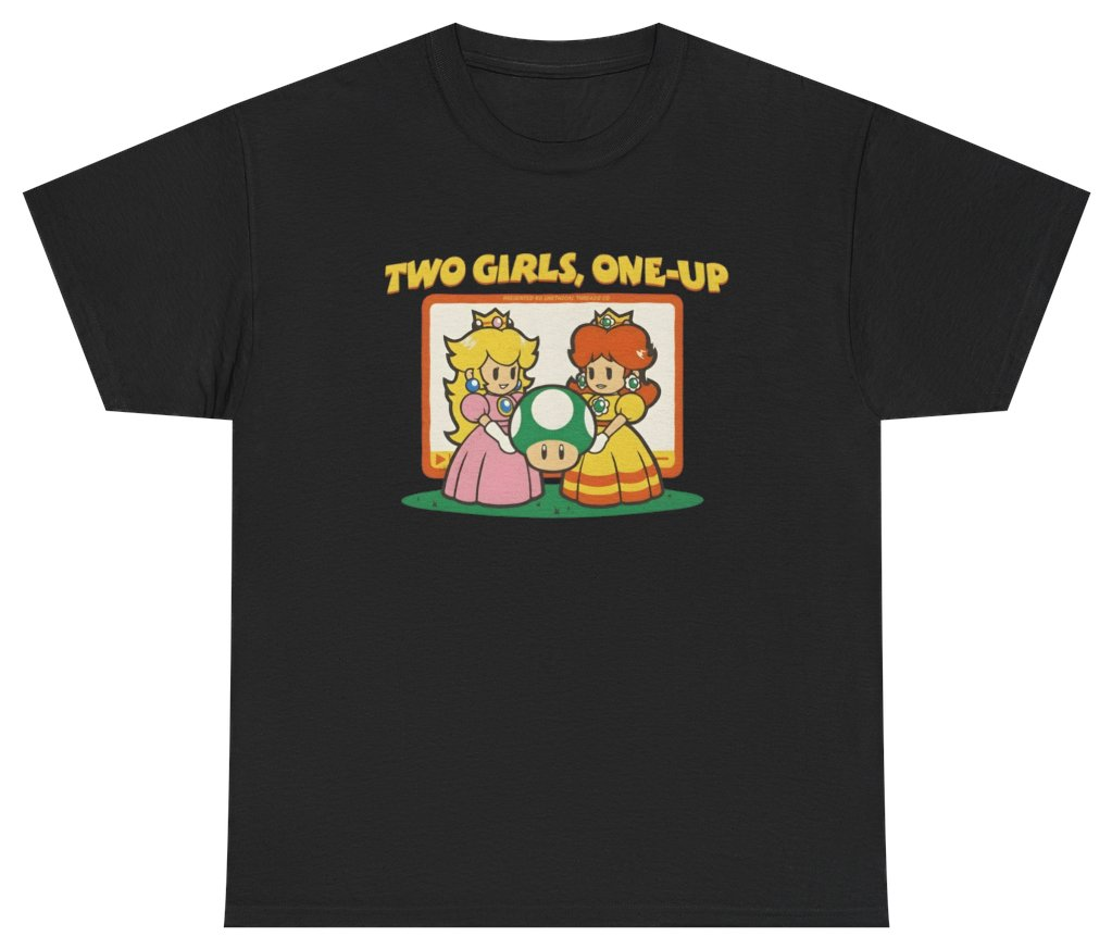 Funny Two Girls One Up Video Game Tee T-Shirt featuring bold sarcastic humor and graphic design, perfect for casual wear and humor lovers