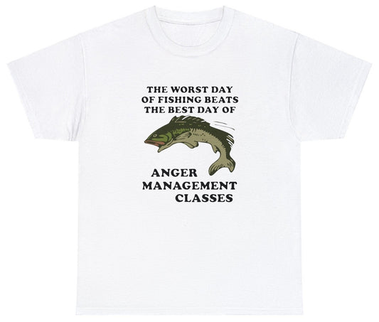 "Lighthearted 'Worst Day Of Fishing Beats' t-shirt, perfect for fans of fishing humor and outdoor enthusiasts. Ideal for casual wear and fishing trips."

