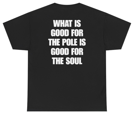 Funny What Is Good For The Pole Is Good For The Soul (BACKPRINT) T-Shirt featuring bold sarcastic humor and graphic design, perfect for casual wear and humor lovers