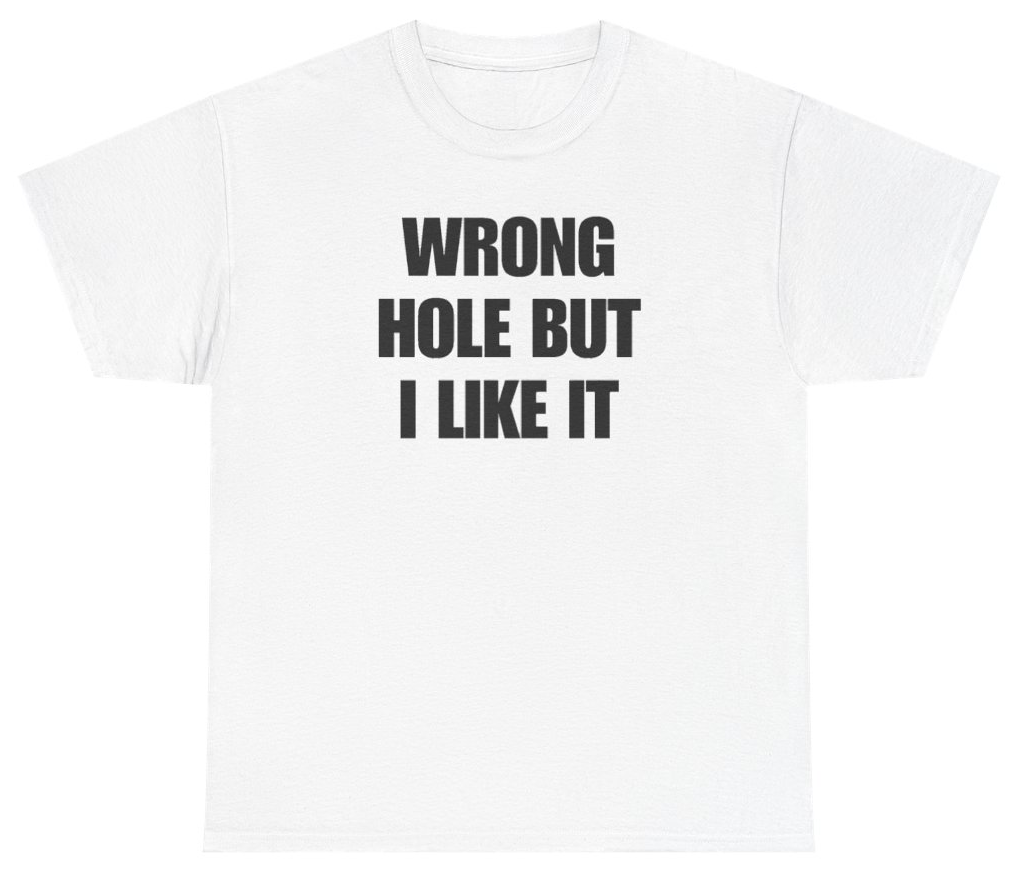 Funny Wrong Hole But I Like It Tee T-Shirt featuring bold sarcastic humor and graphic design, perfect for casual wear and humor lovers