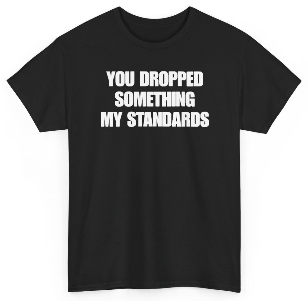Funny You Dropped Something My Standards T-Shirt featuring bold sarcastic humor and graphic design, perfect for casual wear and humor lovers