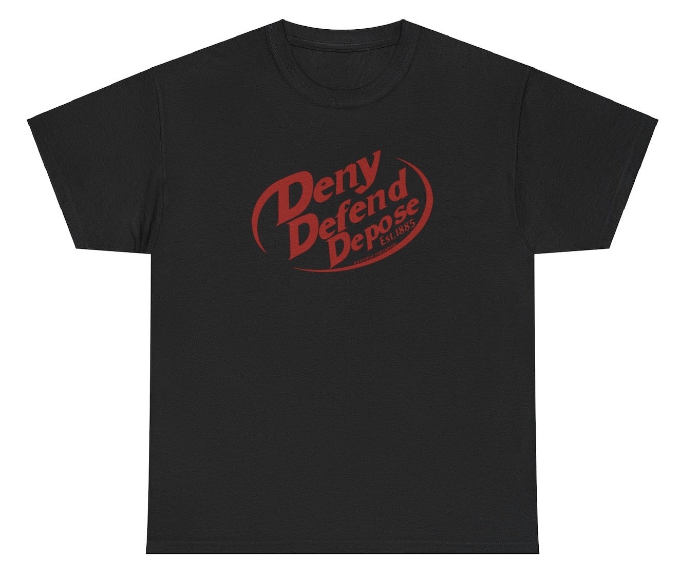 Funny "Deny Defend Depose" Dr Pepper shirt featuring a satirical soda parody with dark humor referencing Luigi Mangione. Perfect for casual wear and gag gifts.

